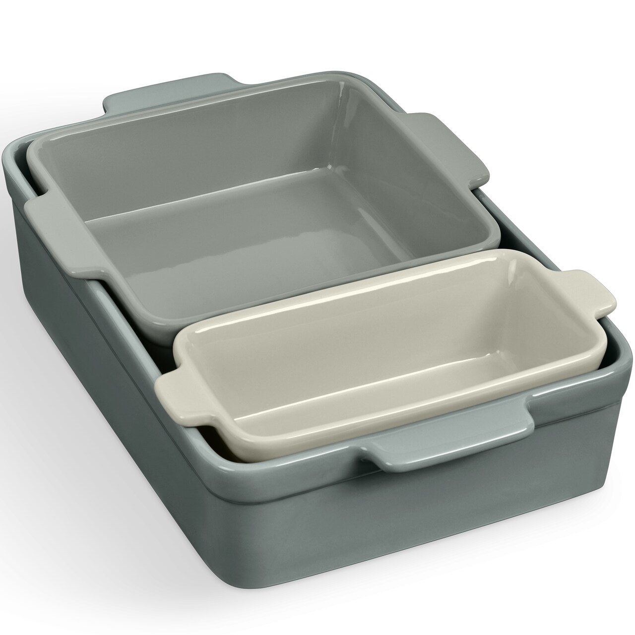 Best Choice Products Ceramic Bakeware Set of 3 Casserole, Loaf, and Square Dishes w/ Handles